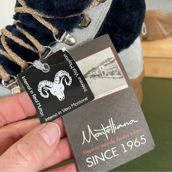 NWT Montelliana 1965 BUCANEVE Fleece Lined Lace Up Boots in Light Grey Suede - Picture 9 of 15